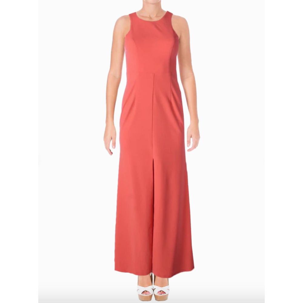 NWT BARIANO Coral Front Slit Open Back Sleeveless Full Length Dress Gown Small